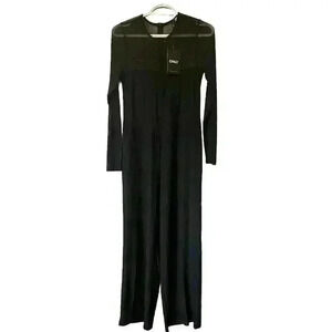ONLY Black Mesh Long Sleeve Jumpsuit Wide Leg Sheer Panel Evening Party Romper M